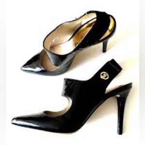 Michael Kors Sivian black patent heeled slingbacks